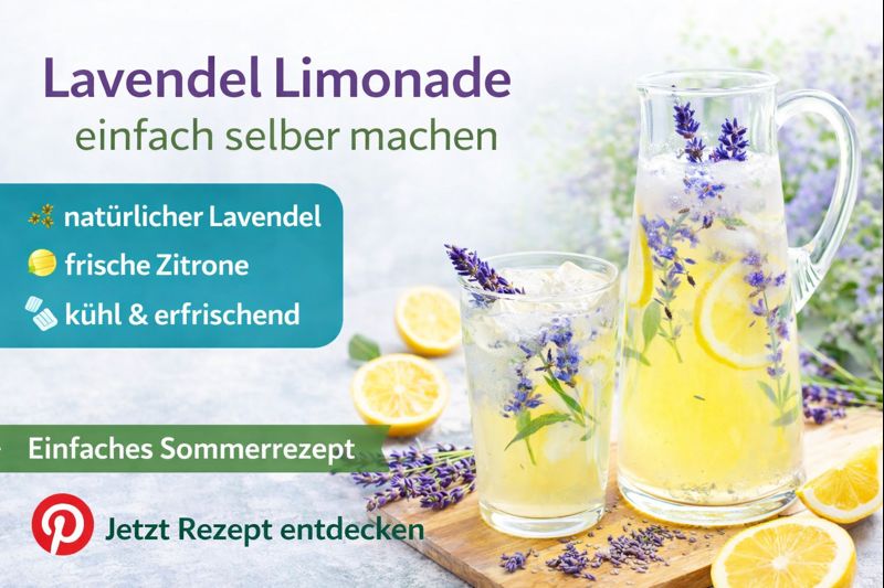 Erfrischende Lavendel Limonade mit Zitrone und Eiswürfeln – sommerliches Getränk mit Lavendelblüten